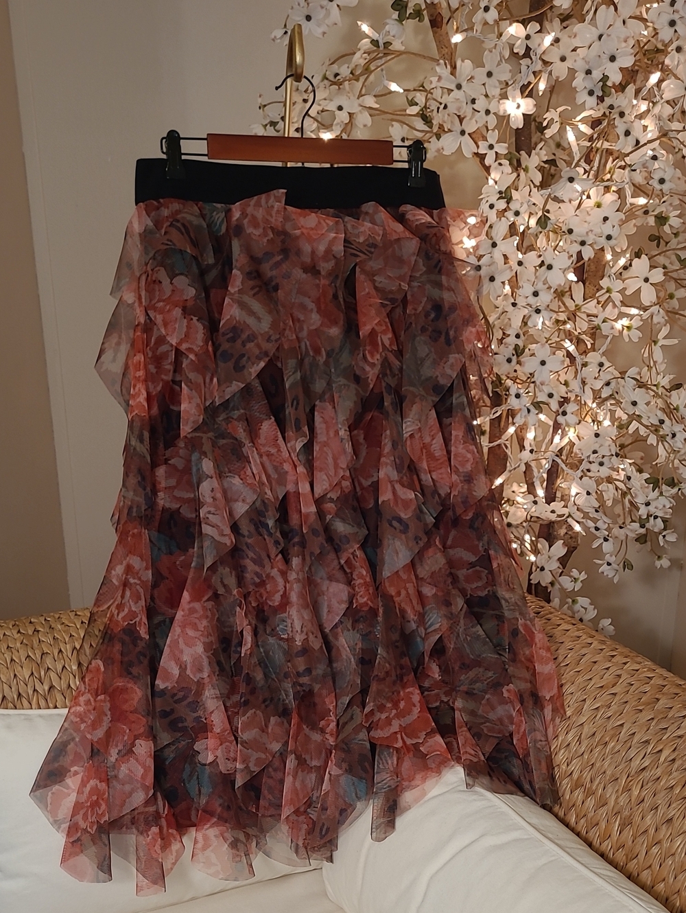 NWOT Floral Ruffled Tulle Skirt